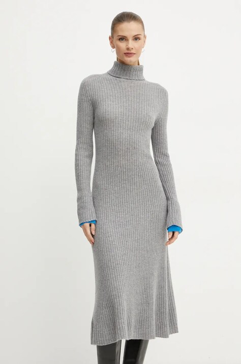Pinko rochie din lana culoarea gri, midi, evazată, 104470 A278