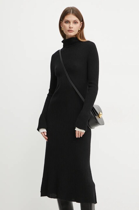 Pinko rochie din lana culoarea negru, midi, evazată, 104470 A278