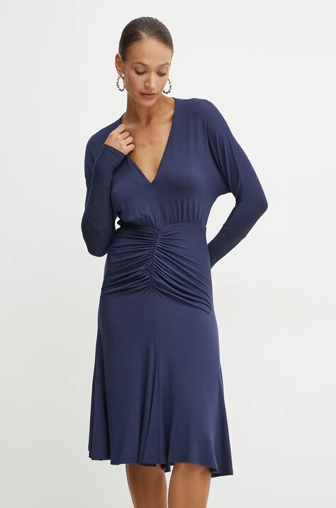 Pinko rochie culoarea bleumarin, midi, evazată, 104455 A29B