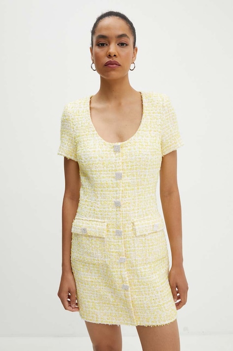 Rotate rochie Boucle Dress culoarea galben, mini, evazată, 1130781895