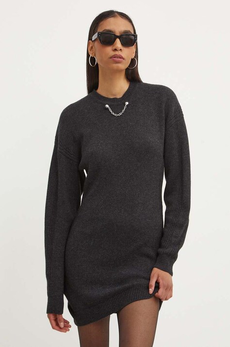 Moschino Jeans rochie din lana culoarea gri, mini, mulată, 0483.8204