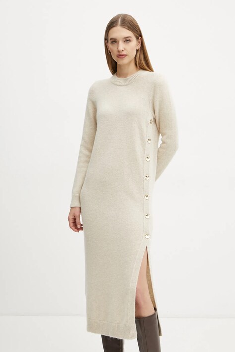 BA&SH rochie din lana culoarea bej, midi, dreaptă, 1H24DORE
