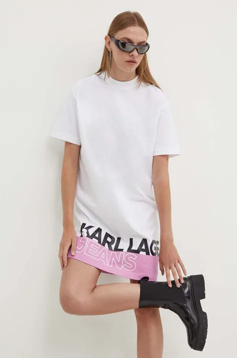 Bombažna obleka Karl Lagerfeld Jeans bela barva, 245J1311