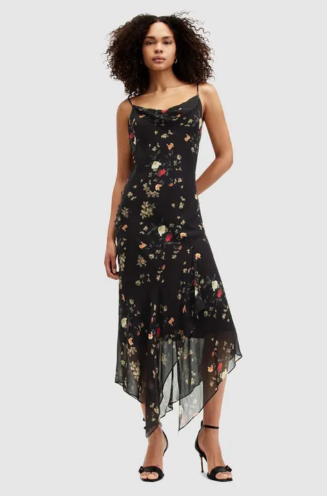 AllSaints sukienka CHARLOTTE KORA kolor czarny midi rozkloszowana W035DA