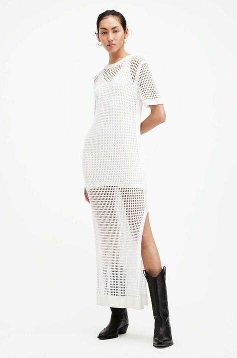 AllSaints rochie PALOMA TEE culoarea alb, maxi, dreaptă, W141DA
