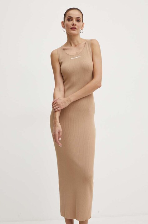Karl Lagerfeld rochie culoarea bej, maxi, mulată, 245W1332