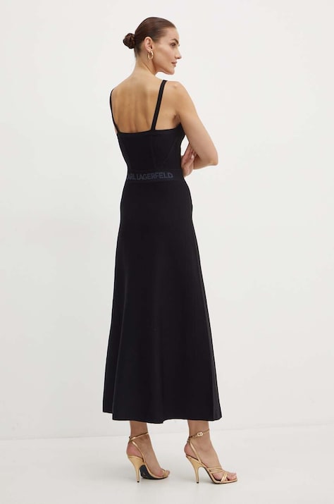 Karl Lagerfeld rochie culoarea negru, maxi, evazată, 245W1333