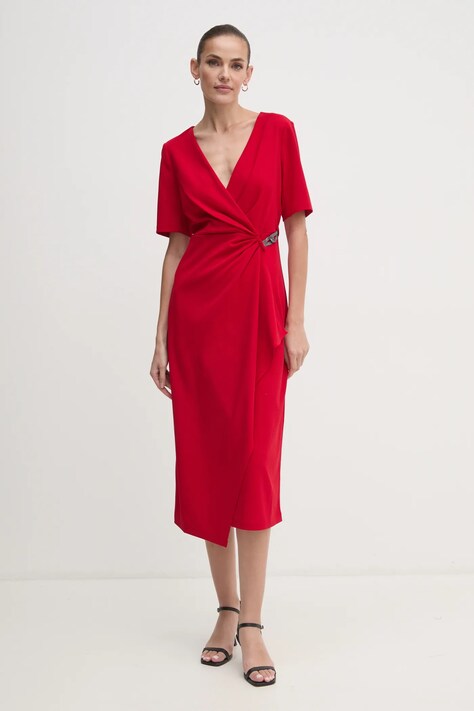 Dkny rochie culoarea rosu, midi, evazată, DD4H1B66