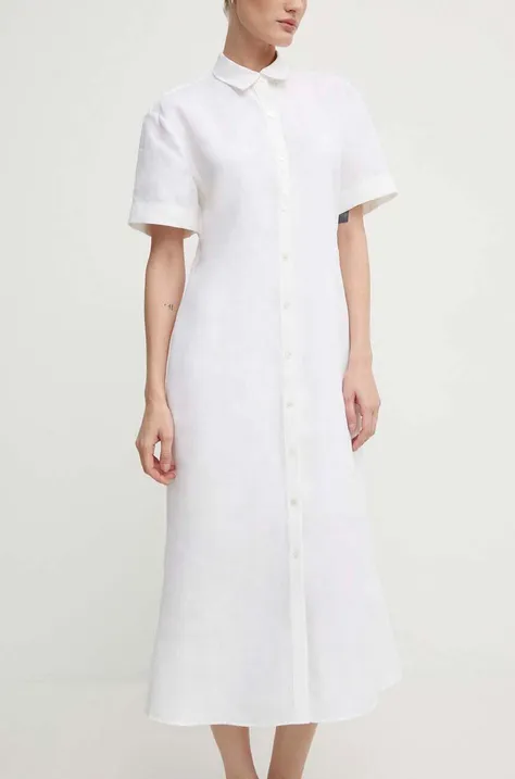 Theory sukienka lniana kolor biały midi rozkloszowana O0503614