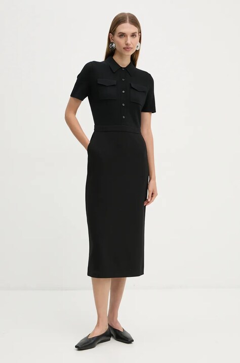 Theory rochie culoarea negru, midi, dreaptă, O0709626