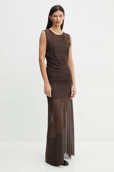 Gestuz rochie culoarea maro, maxi, mulată, 10909259