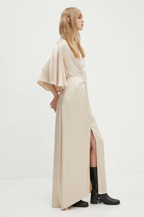 Gestuz rochie culoarea bej, maxi, evazată, 10909520