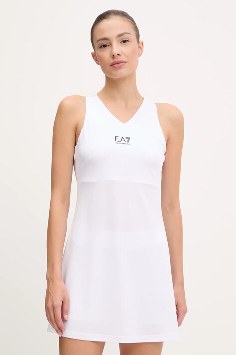 EA7 Emporio Armani rochie sport culoarea alb, mini, evazată, AF12509.7W000317