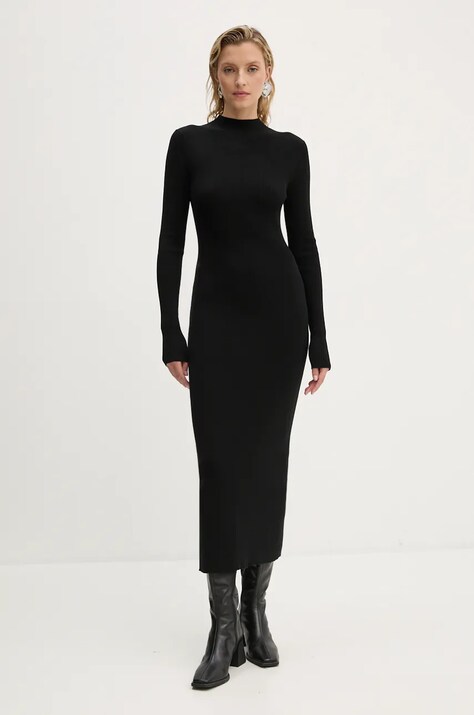 Drykorn rochie culoarea negru, midi, mulată, 420096 60615