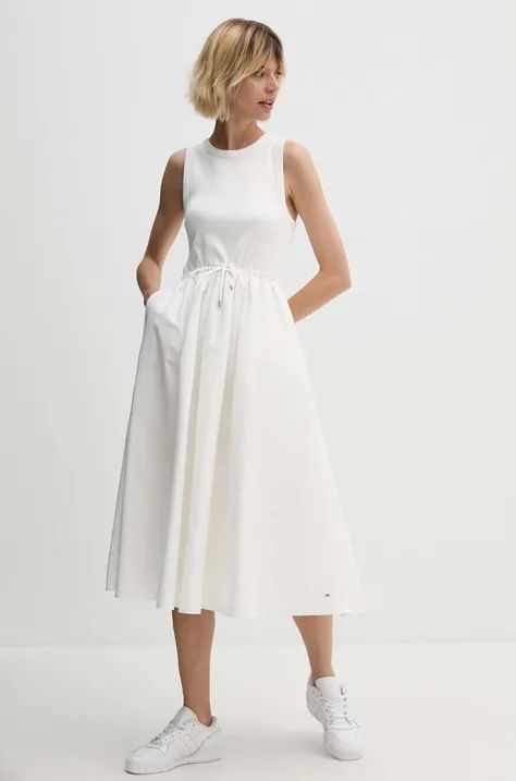Платье Tommy Hilfiger цвет белый midi расклешённое WW0WW44460