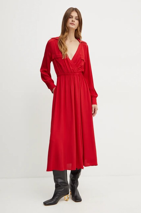 Marella rochie din amestec de matase culoarea rosu, maxi, evazată, 2423226041200