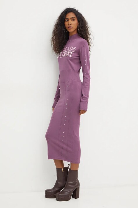 Versace Jeans Couture rochie culoarea violet, midi, mulată, 77HAOM11 CMN60