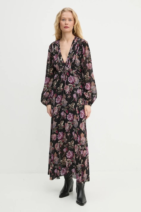 The Kooples sukienka kolor czarny maxi prosta FROB29079K