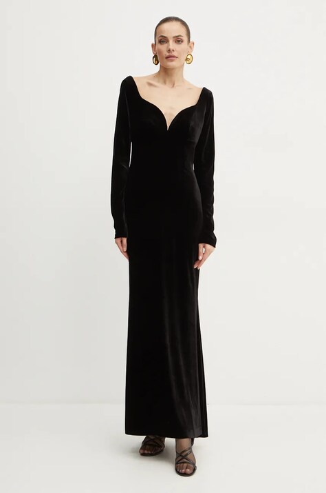 Luisa Spagnoli rochie de catifea culoarea negru, maxi, mulată, 541581