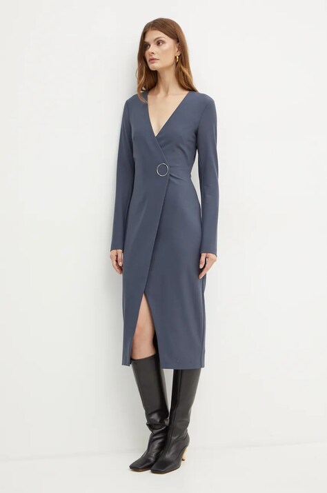 Patrizia Pepe rochie din amestec de lana culoarea gri, midi, mulată, 2A2836 A475