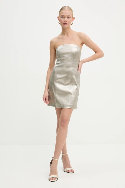 Patrizia Pepe rochie culoarea auriu, mini, mulată, 2A2858 A502