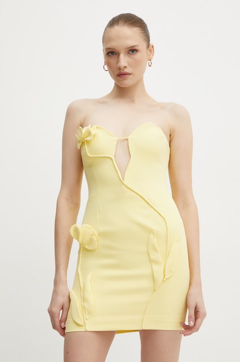 Bardot rochie ELENI culoarea galben, mini, mulată, 59341DB