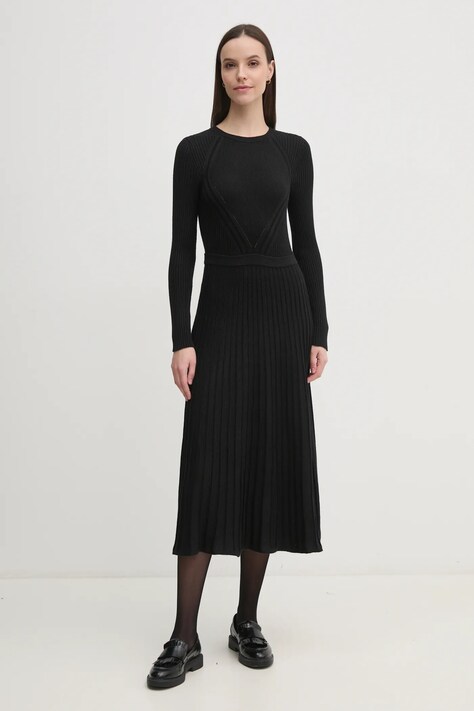 United Colors of Benetton rochie culoarea negru, midi, evazată, 1QMKDV01W