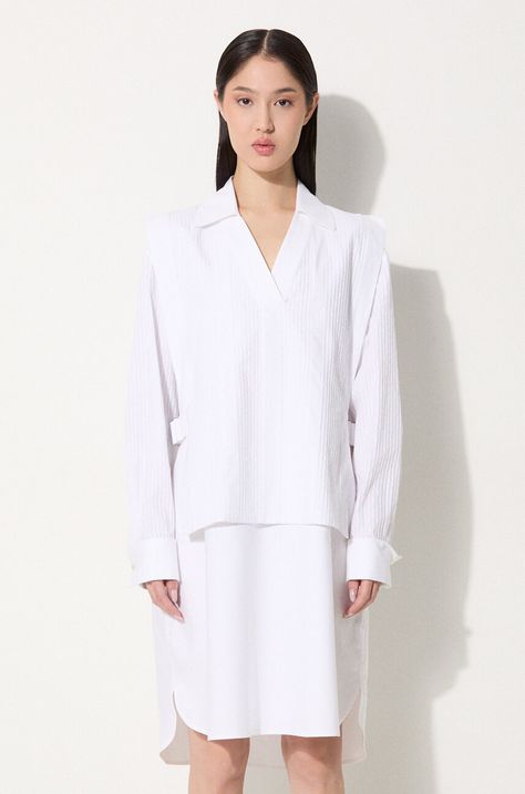 Хлопковое платье Kenzo Oxford Knee Shirting Dress цвет белый mini прямое FE62RO2919LO.01