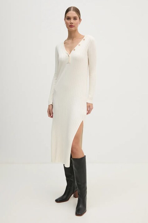 Pepe Jeans rochie IZABEL DRESS culoarea bej, midi, mulată, PL953586