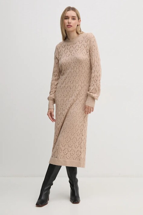Pepe Jeans rochie HAILEY DRESS culoarea bej, midi, dreaptă, PL953588