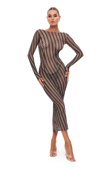 GOD SAVE QUEENS rochie ALIZEE DRESS midi, mulata, GSQ-116-310