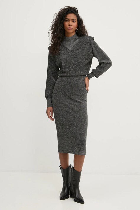 Šaty IRO stříbrná barva, midi, WM33ARISTA