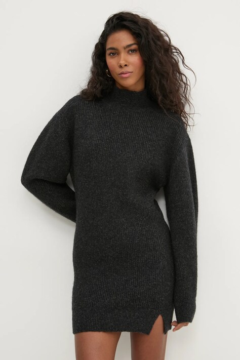 Вълнена рокля IRO в сиво къса със стандартна кройка WM33CALLIOPE