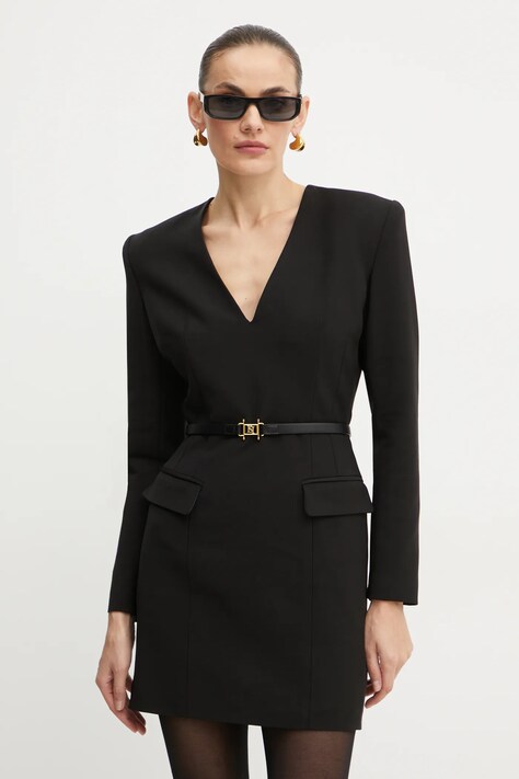 Elisabetta Franchi rochie din amestec de lana culoarea negru, mini, evazată, AB63747E2