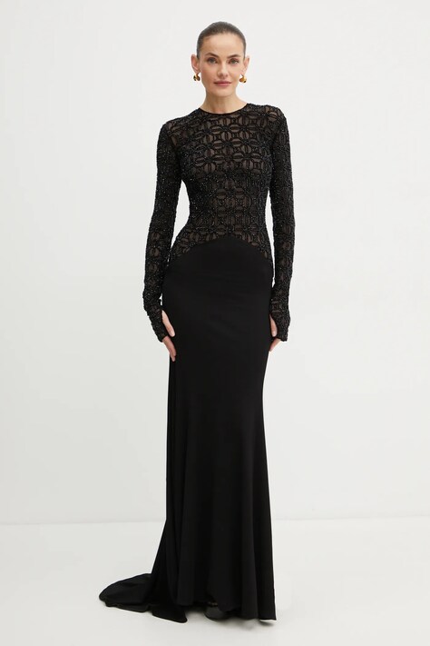 Elisabetta Franchi rochie culoarea negru, maxi, evazată, AB65947E2