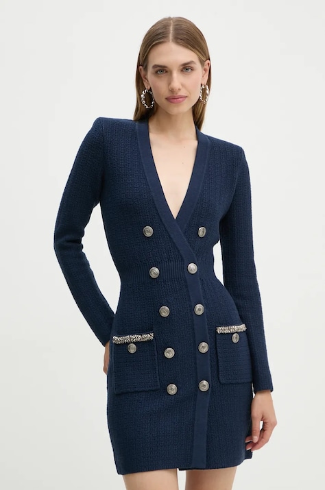 Elisabetta Franchi rochie din amestec de lana culoarea bleumarin, mini, mulată, AM27S47E2