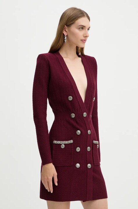 Elisabetta Franchi rochie din amestec de lana culoarea bordo, mini, mulată, AM27S47E2