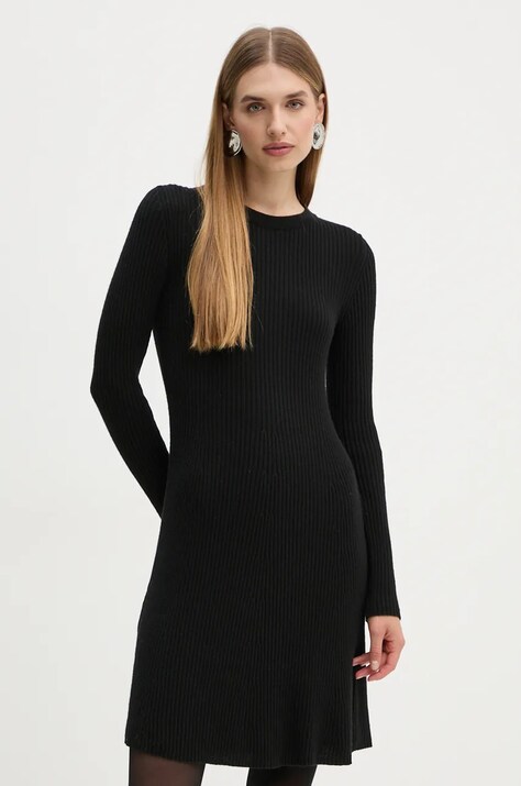 Marc O'Polo rochie din amestec de lână DENIM culoarea negru, mini, mulată, 5000005137