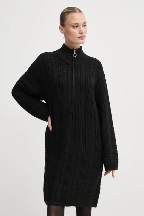 Šaty z vlněné směsi Marc O'Polo DENIM černá barva, mini, oversize, 5000005398