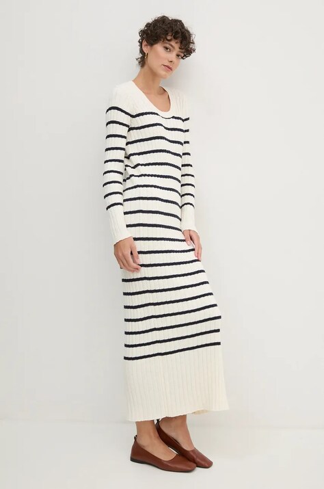 Barbour rochie din bumbac culoarea bej, maxi, mulată, LDR0829