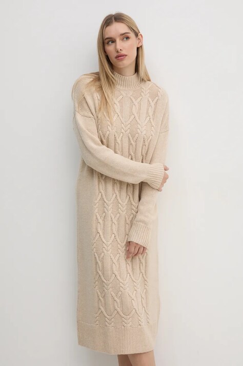 Barbour rochie din lana culoarea bej, mini, oversize, LDR0834