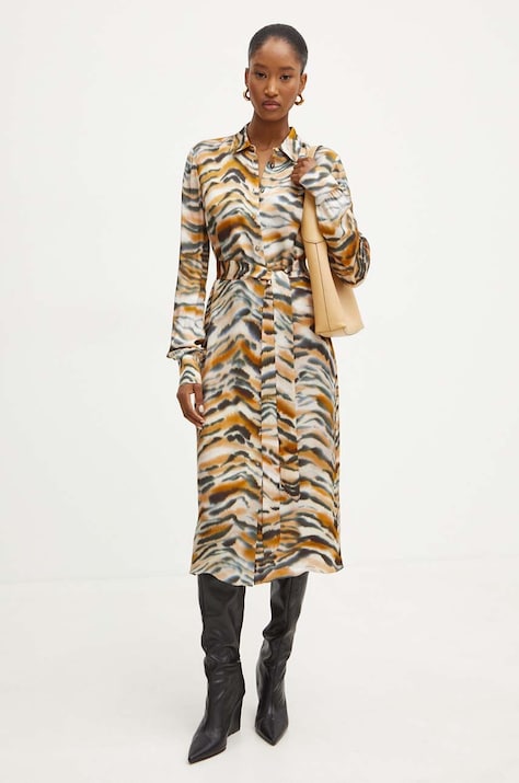 Twinset sukienka kolor beżowy midi prosta 242TP2652