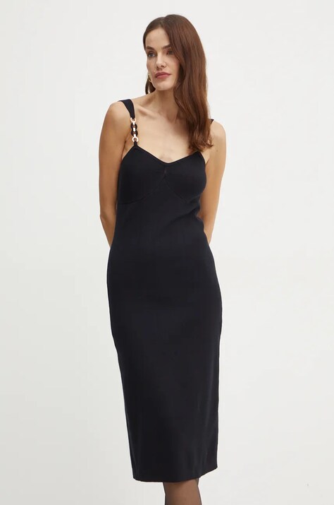 Twinset rochie culoarea negru, mini, mulată, 242TP3181