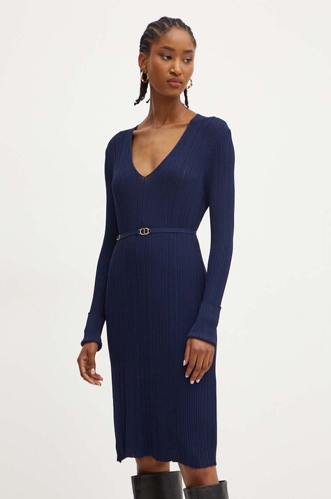 Twinset rochie culoarea bleumarin, mini, mulată, 242TP3041