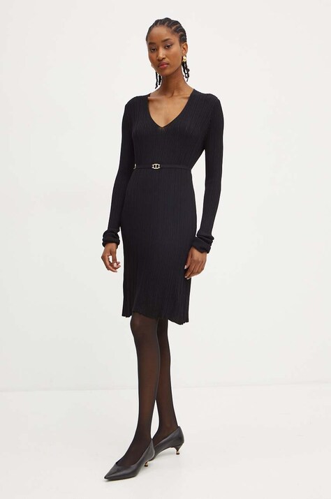 Twinset rochie culoarea negru, mini, mulată, 242TP3041