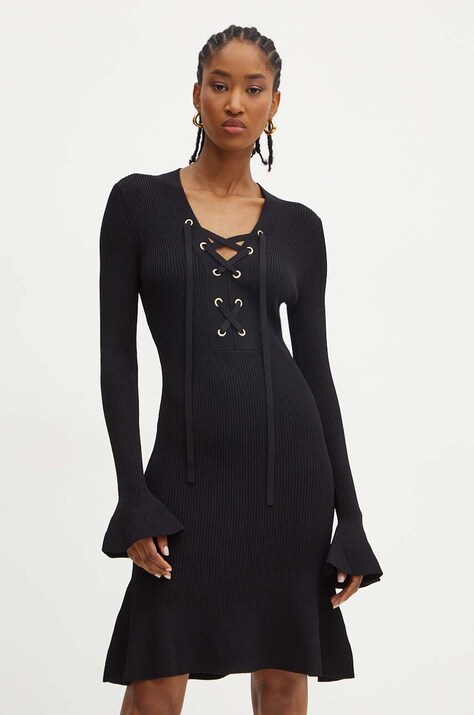 Twinset rochie culoarea negru, mini, mulată, 242TP3260