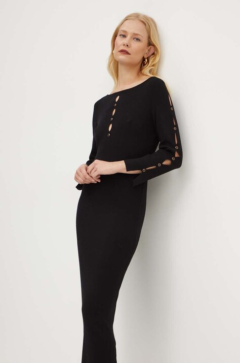 Twinset rochie culoarea negru, midi, mulată, 242TP3313