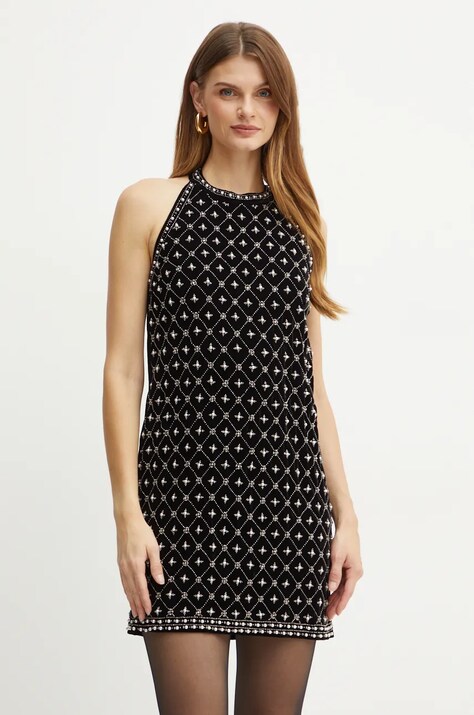 Twinset rochie de catifea culoarea negru, mini, mulată, 242TT2241