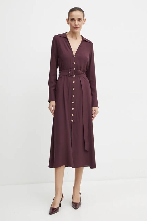 Twinset rochie culoarea bordo, midi, evazată, 242TT2320
