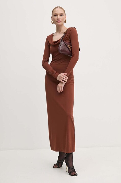 Twinset rochie culoarea maro, maxi, mulată, 242TF2150